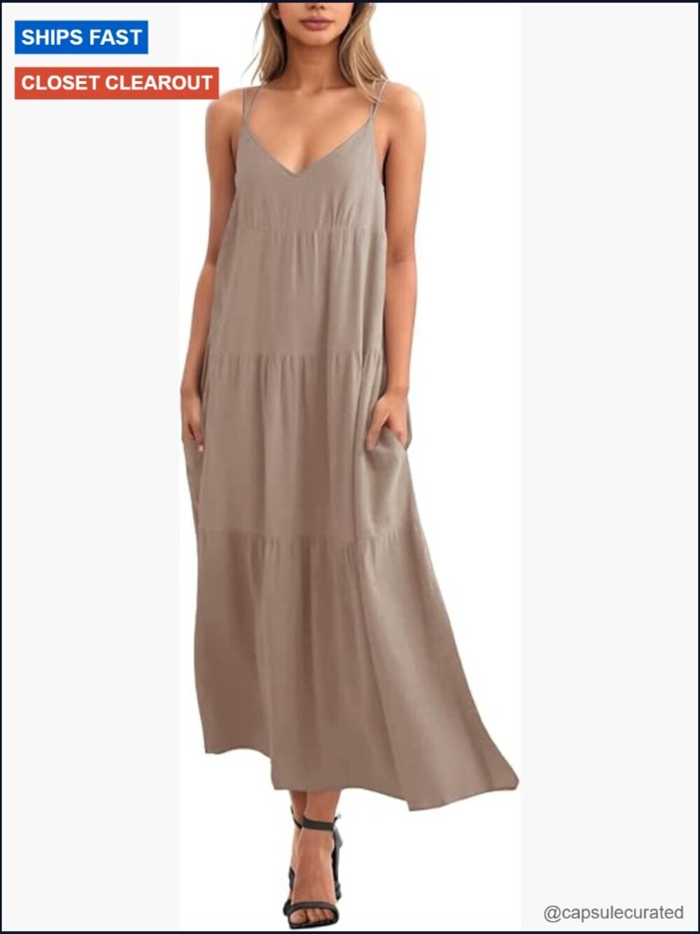 Spaghetti Strap Backless Maxi Dress with Pockets